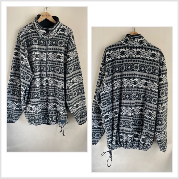 Vintage L.L. Bean Polartec Fleece Pullover Nordic Print USA Made Men’s XL